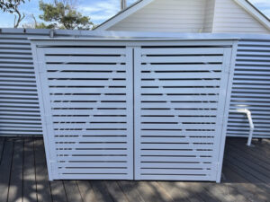 large walk in shed with double opening doors
